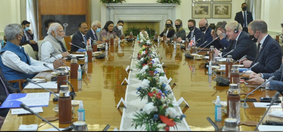 Prime Minister Shri Narendra Modi and Prime Minister of United Kingdom, H.E. Mr. Boris Johnson led India-UK delegation level talks