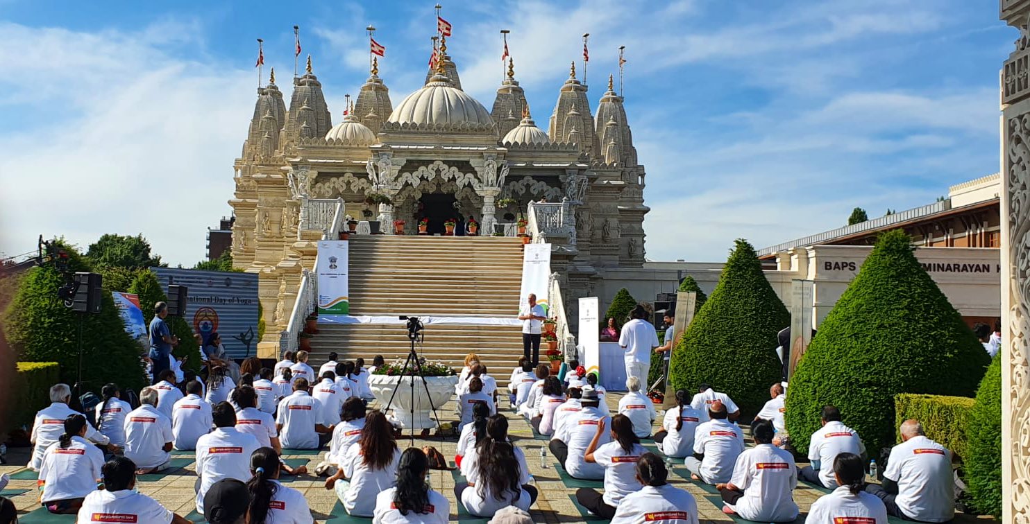 8th International Day of Yoga celebrations organised by High Commission of India, London at the Neasden Temple (21 June 2022)