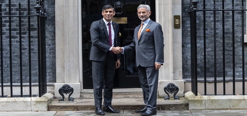External Affairs Minister, Dr. S. Jaishankar with the UK Prime Minister, Mr. Rishi Sunak at Downing Street on Nov 12, 2023